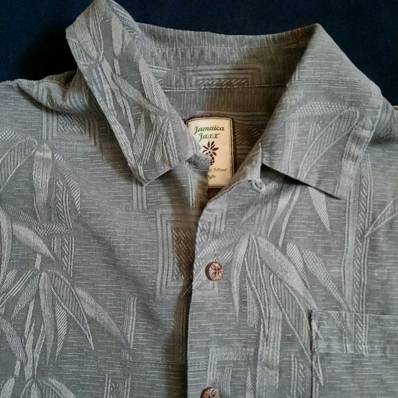 Jamaica Jaxx Authentic Island Style,100% Silk Grey Short Sleeve, Men's Size L - Picture 4 of 8